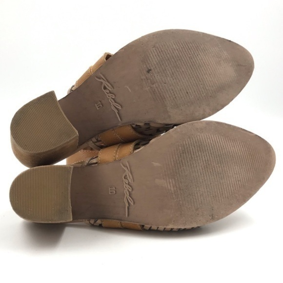 Rebels Brand Tan Woven Leather Double Criss Cross Buckle Ankle Booties Size 10 - Picture 7 of 10